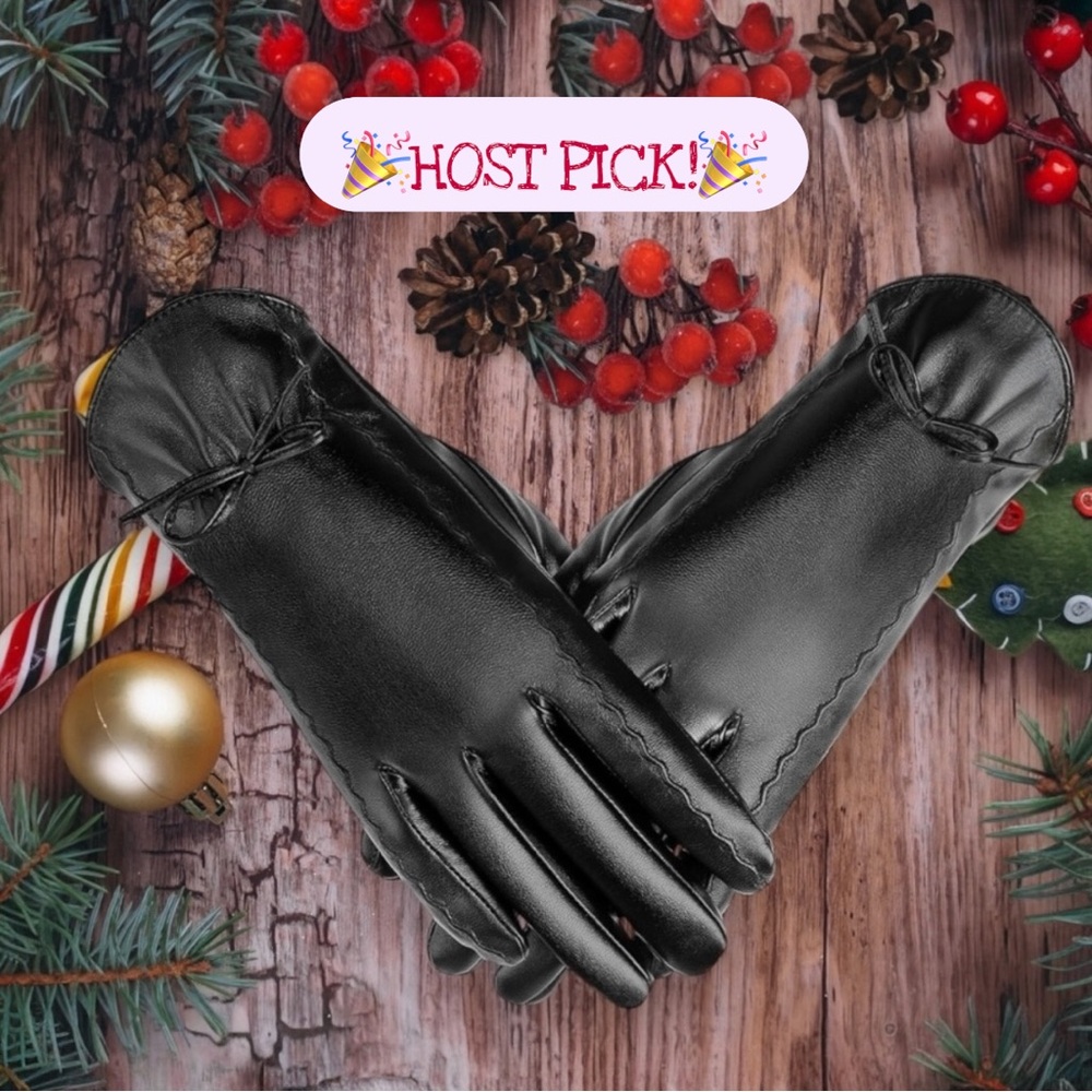 🆕Faux Leather Black Fleece-lined Gloves! Full Hand Touch Screen Ability! Sz.-S/M